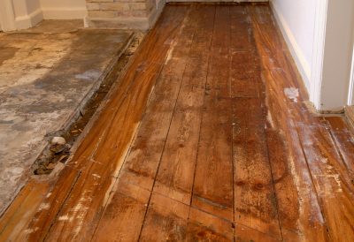 Wooden kitchen floor under renovation