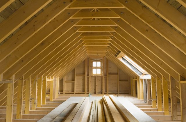 Attic space in newly-built house, ready for loft conversion