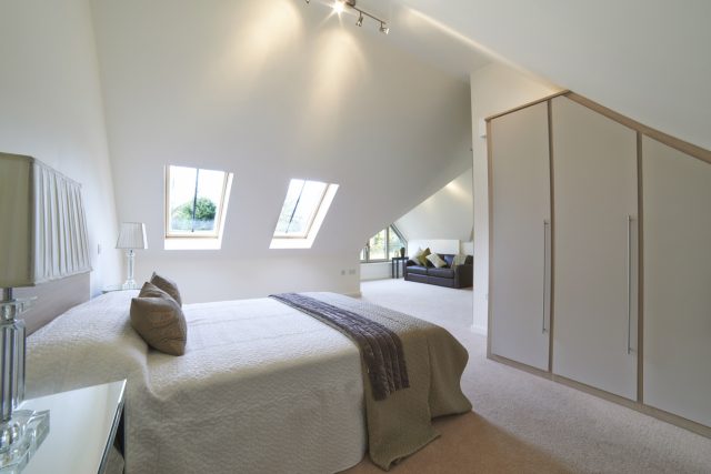 Interior of luxury bedroom as part of a velux loft conversion